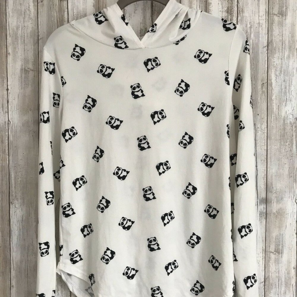 ALLYSSE White Black Long Sleeve PANDA Hooded Shirt